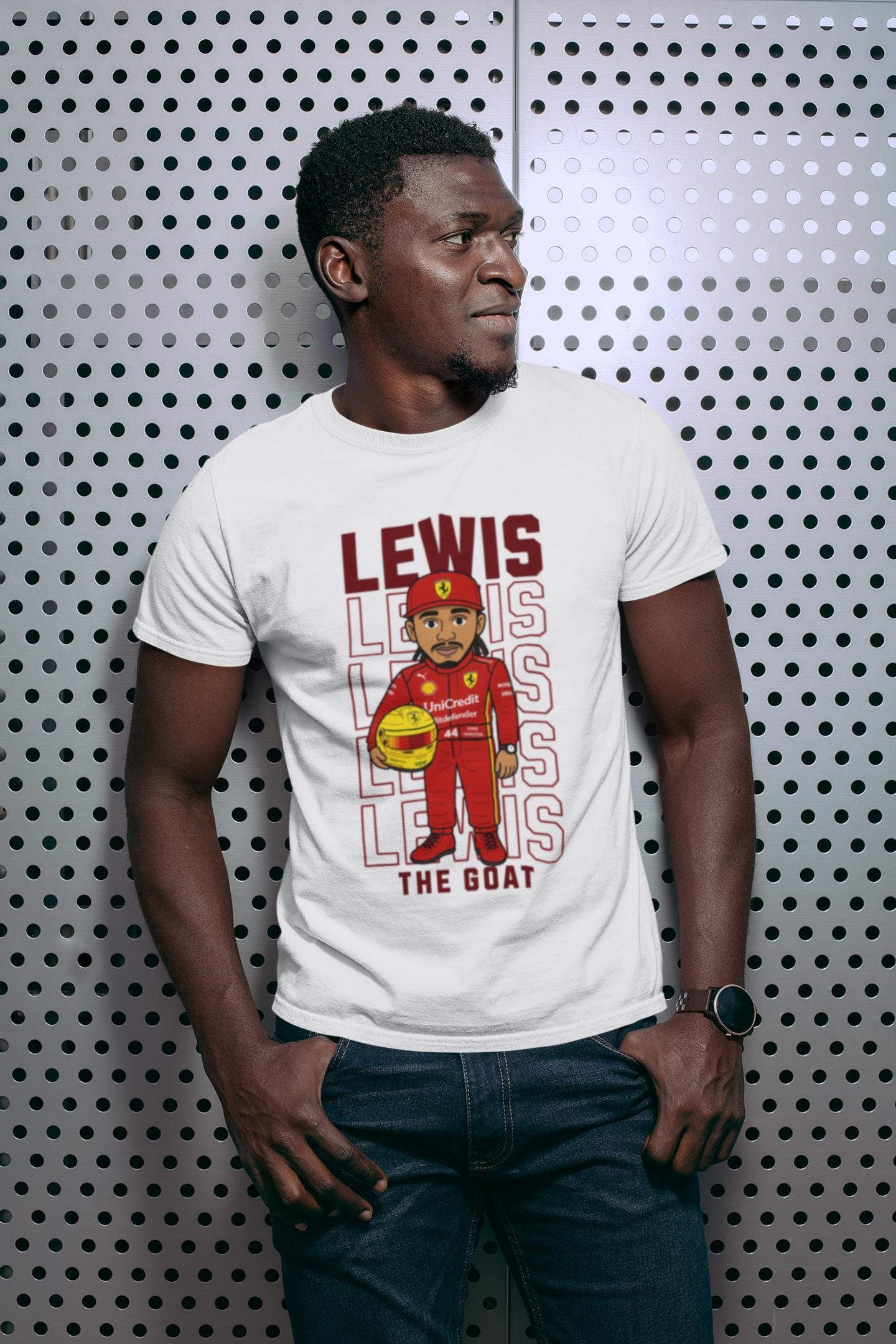 Lewis Hamilton T-Shirt | The GOAT F1 Tee | Funny Cartoon Formula 1 Gift for Fans | F1 Racing Fan Merch | Motorsport Shirt