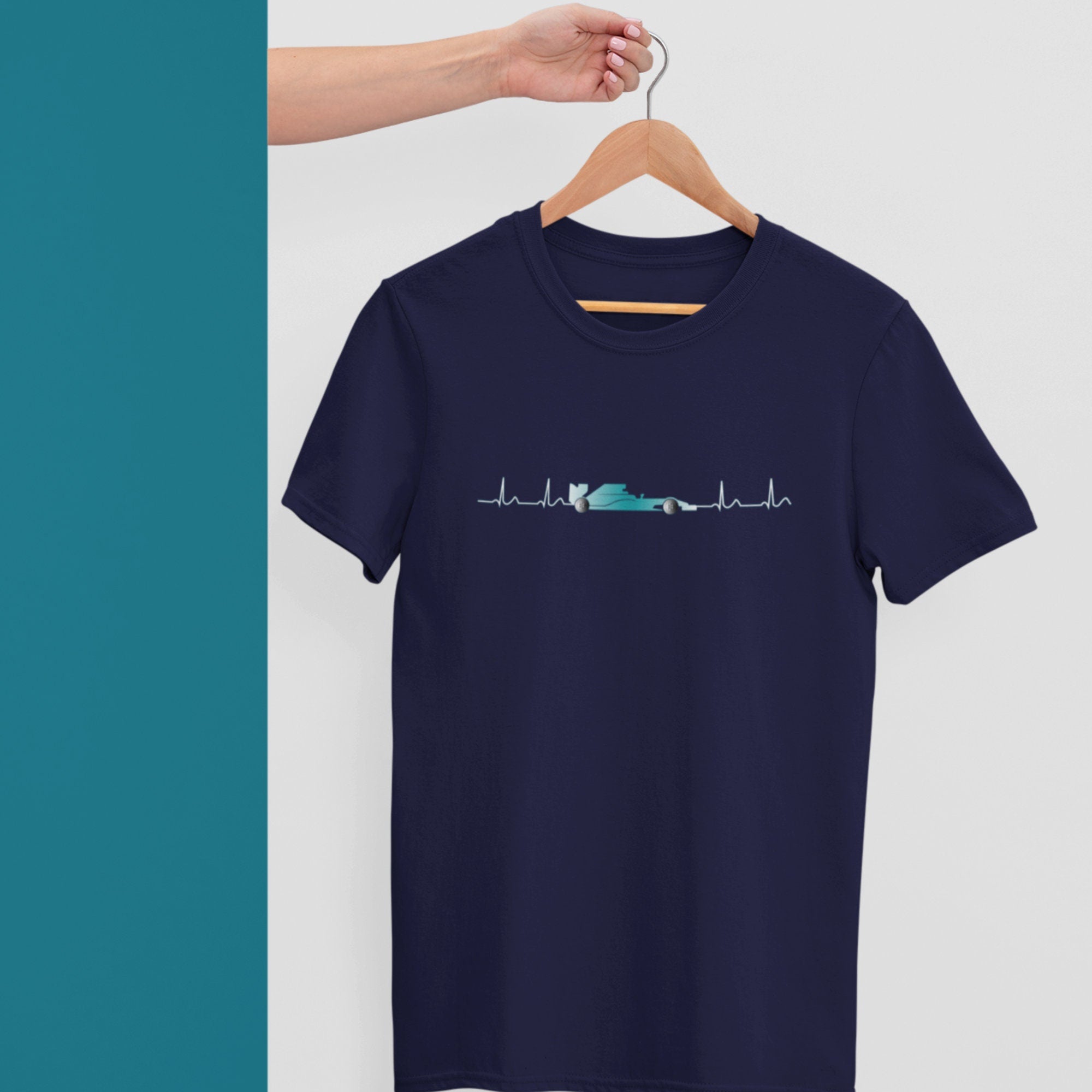 F1 Heartbeat T-Shirt - Black Formula 1 Racing Car Tee for Motorsport Enthusiasts F1, Mercedes, Hamilton, Russel and Toto Wolf F1 fans