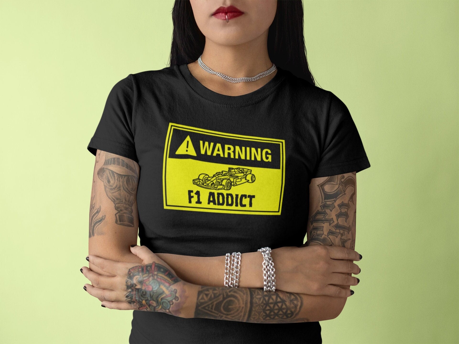 Formula 1 shirt "Warning: F1 Addict" - Funny Racing T-Shirt/Tee for Men and Women. Perfect Gift for Formula One Lovers. F1 Merch