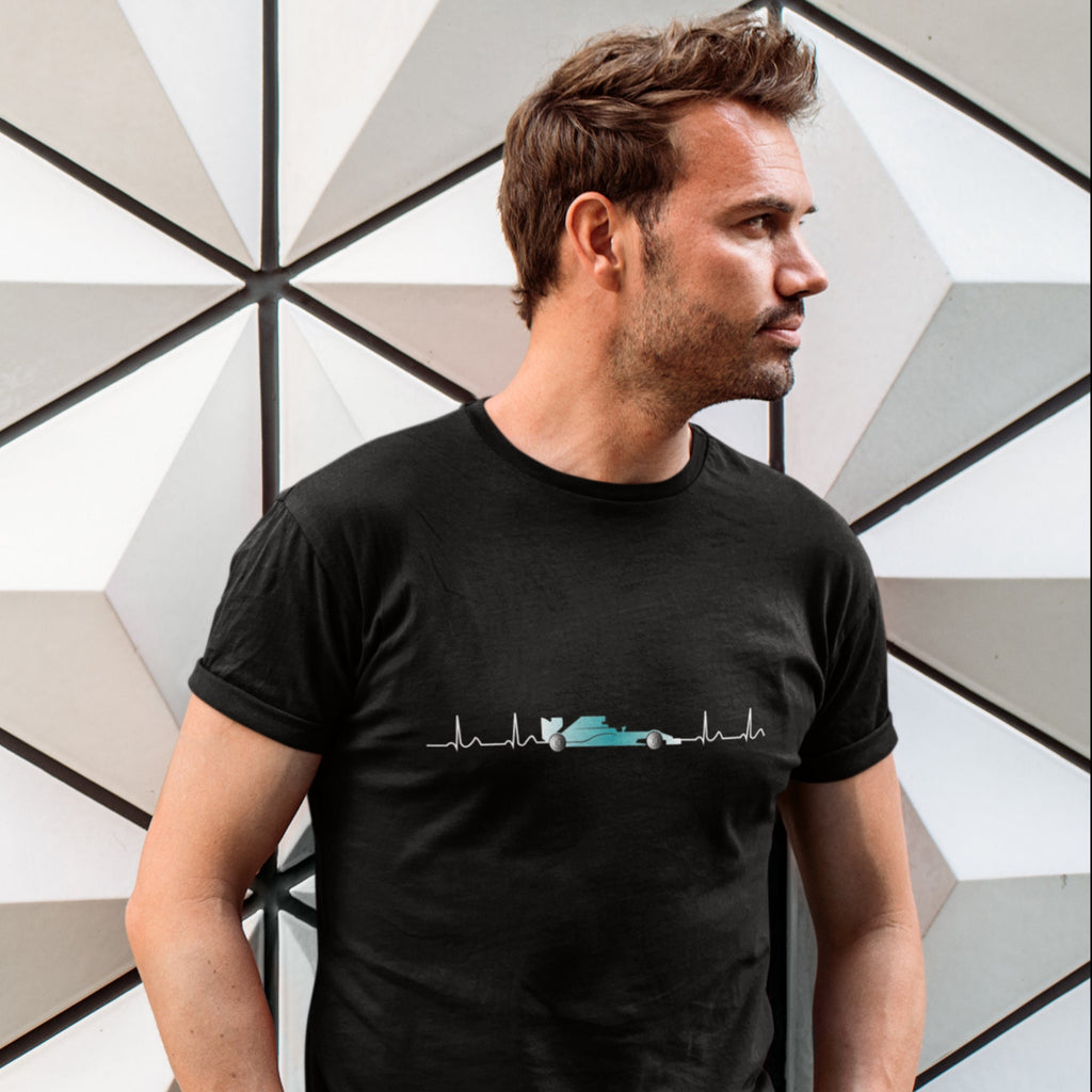 F1 Heartbeat T-Shirt - Black Formula 1 Racing Car Tee for Motorsport Enthusiasts F1, Mercedes, Hamilton, Russel and Toto Wolf F1 fans