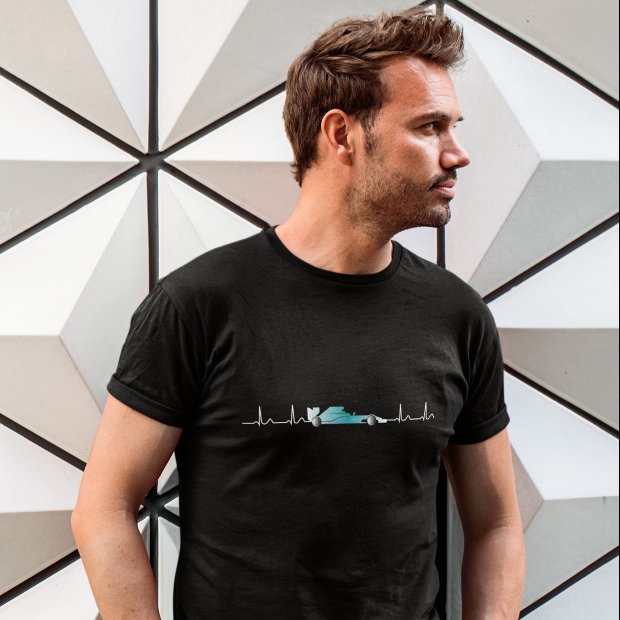 F1 Heartbeat T-Shirt - Black Formula 1 Racing Car Tee for Motorsport Enthusiasts F1, Mercedes, Hamilton, Russel and Toto Wolf F1 fans
