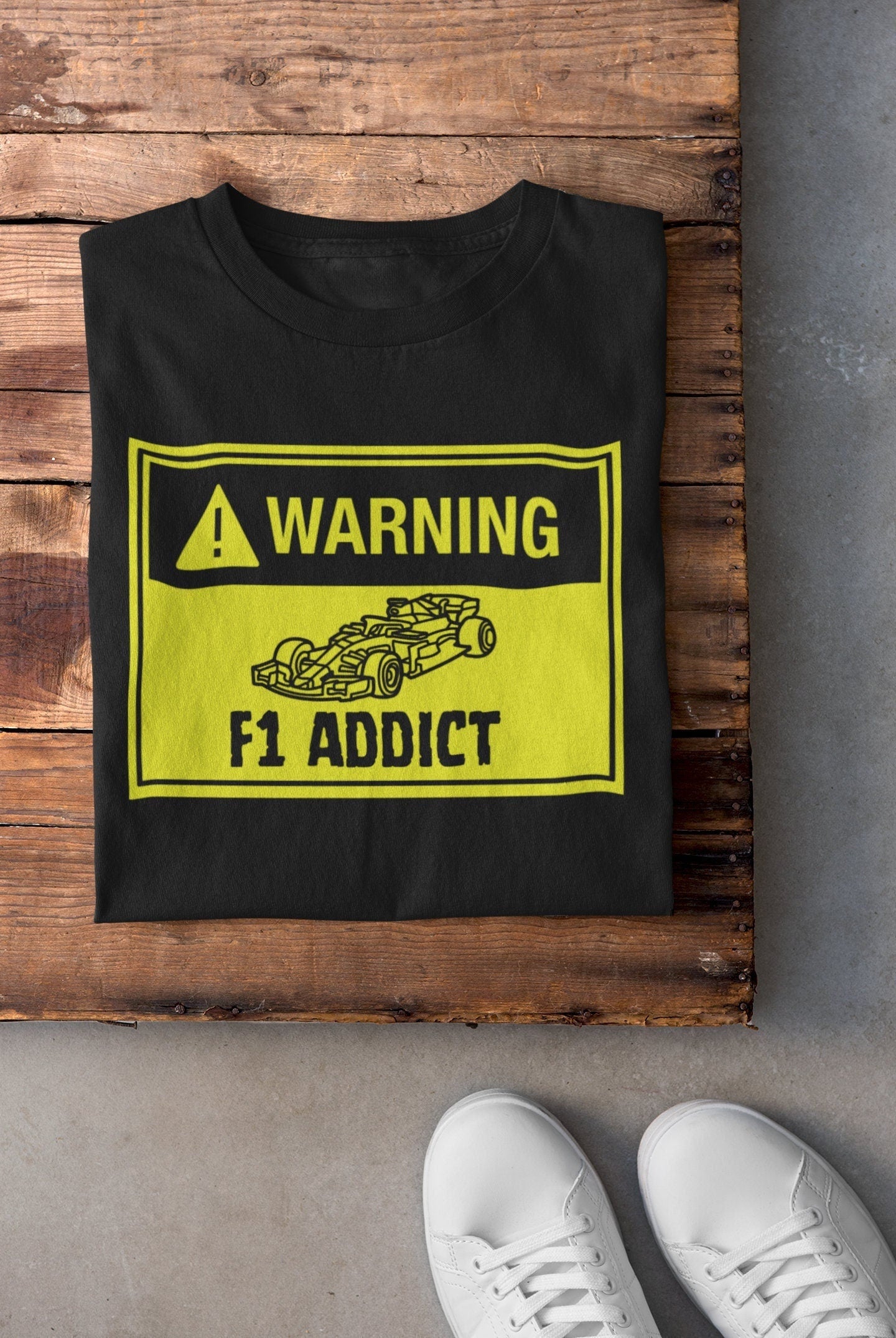 Formula 1 shirt "Warning: F1 Addict" - Funny Racing T-Shirt/Tee for Men and Women. Perfect Gift for Formula One Lovers. F1 Merch