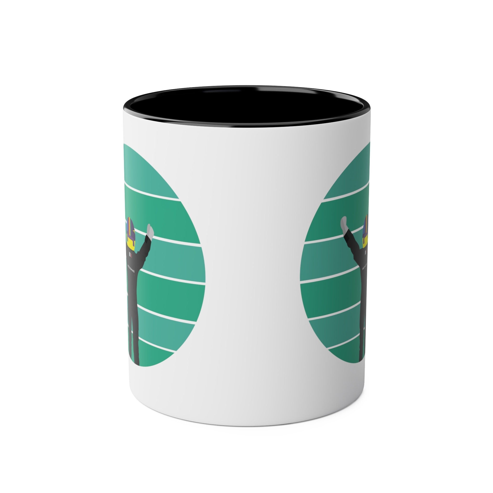 F1 Gift : Mercedes Lewis Hamilton Two-Tone Coffee Mug, 11oz, Perfect gift for Formula One
