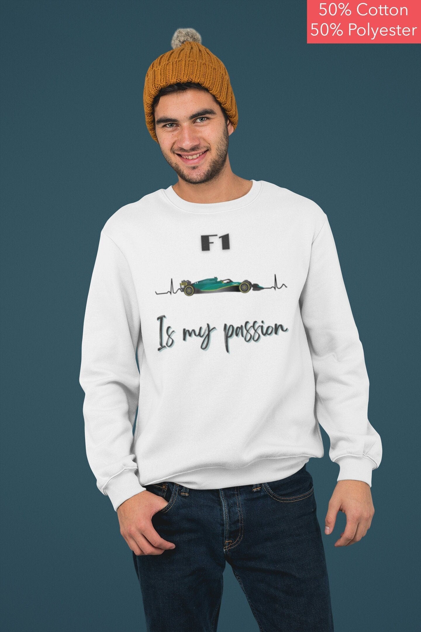 Formula 1 Sweatshirt: F1 is My Passion Car graphic- Perfect Gift for Motorsport Enthusiasts, Fernando Alonso and Aston Martin Fans