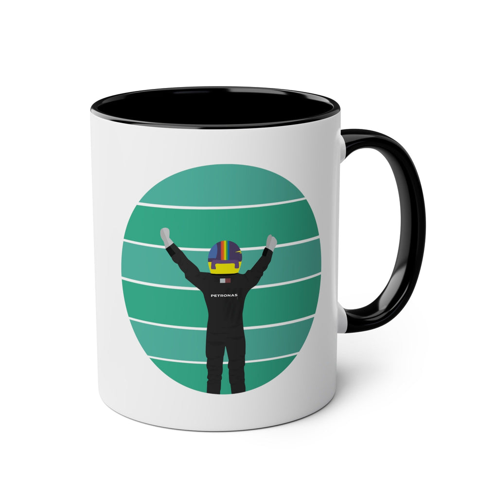 F1 Gift : Mercedes Lewis Hamilton Two-Tone Coffee Mug, 11oz, Perfect gift for Formula One