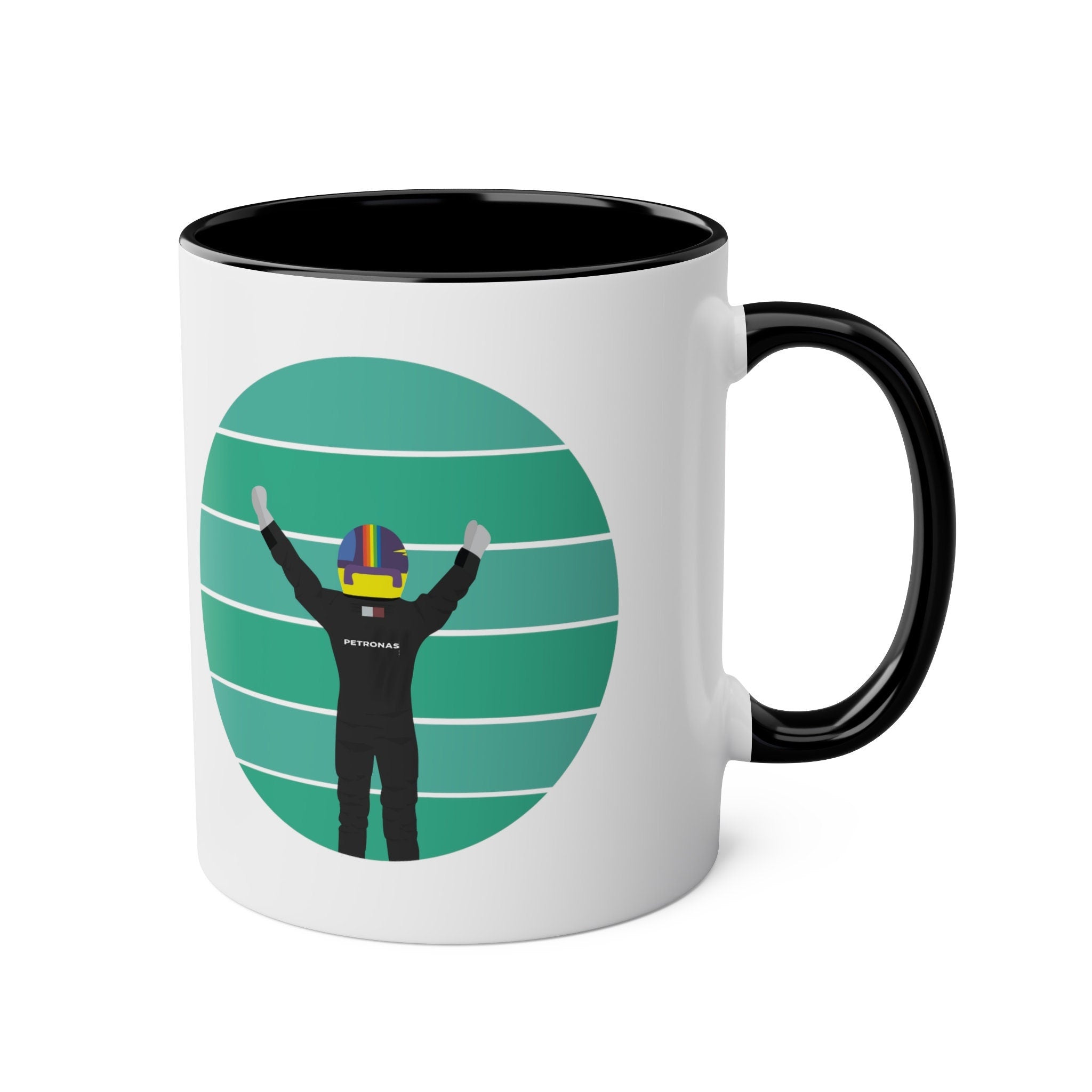 F1 Gift : Mercedes Lewis Hamilton Two-Tone Coffee Mug, 11oz, Perfect gift for Formula One