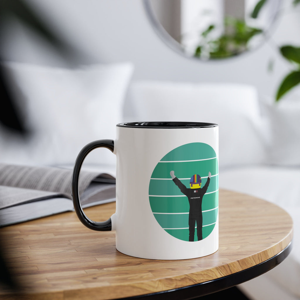 F1 Gift : Mercedes Lewis Hamilton Two-Tone Coffee Mug, 11oz, Perfect gift for Formula One
