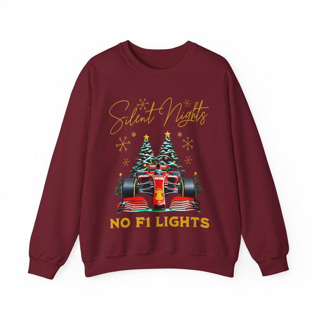 Festive Motorsport Crewneck Sweatshirt, Formula 1 Car Christmas Jumper, Silent Nights No F1 Lights, Holiday Racing Apparel, Winter Pullover,