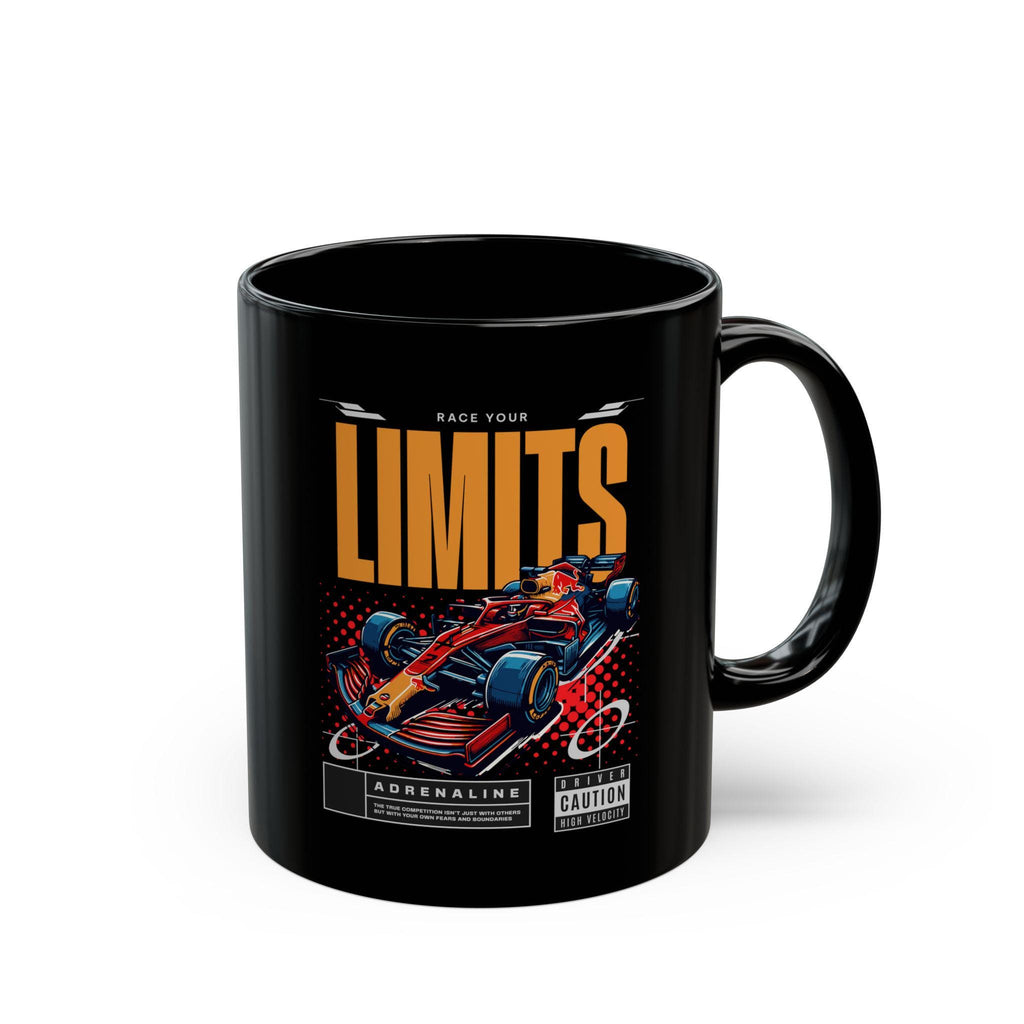 Black Formula 1 Mug F1 Car Race Your Limits Coffee Cup, Racing Enthusiast Gift, Checkered Pattern Speed Inspired Tea Mug, High-Speed