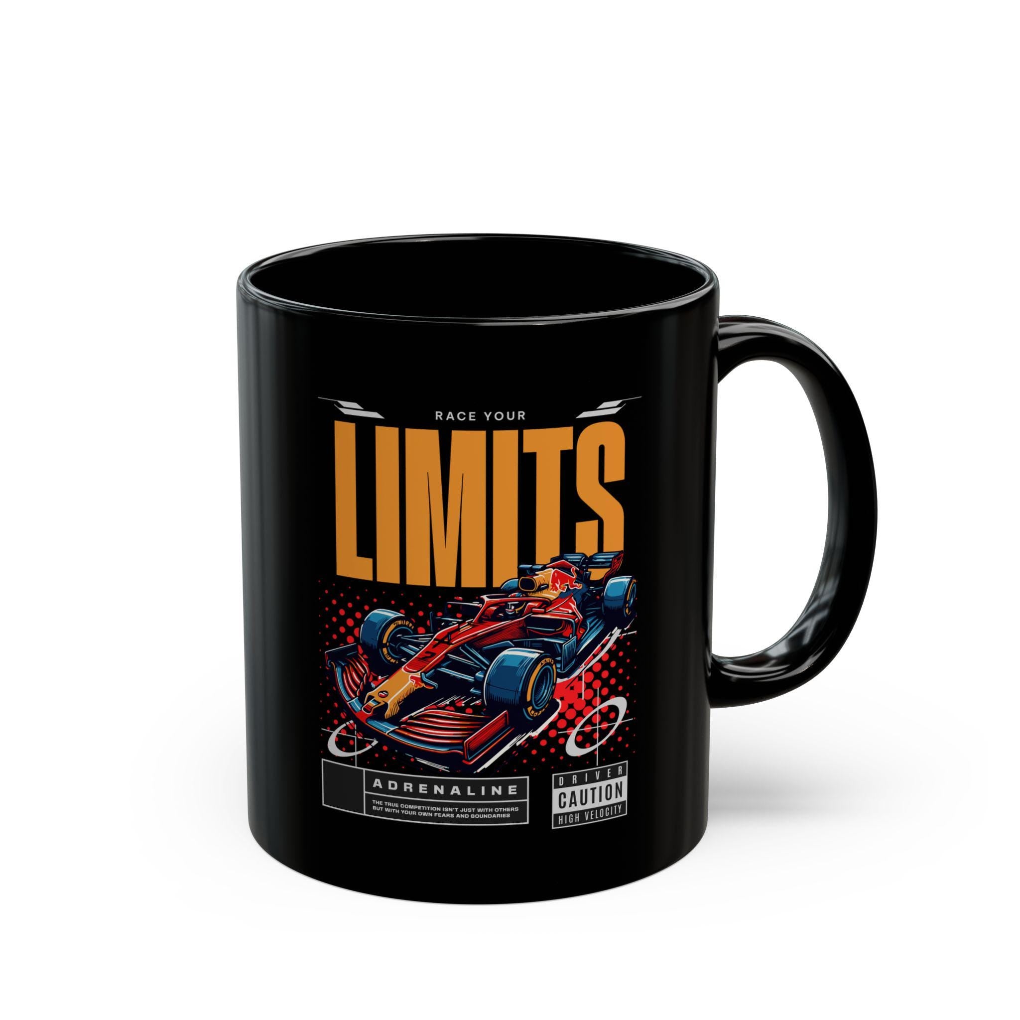 Black Formula 1 Mug F1 Car Race Your Limits Coffee Cup, Racing Enthusiast Gift, Checkered Pattern Speed Inspired Tea Mug, High-Speed