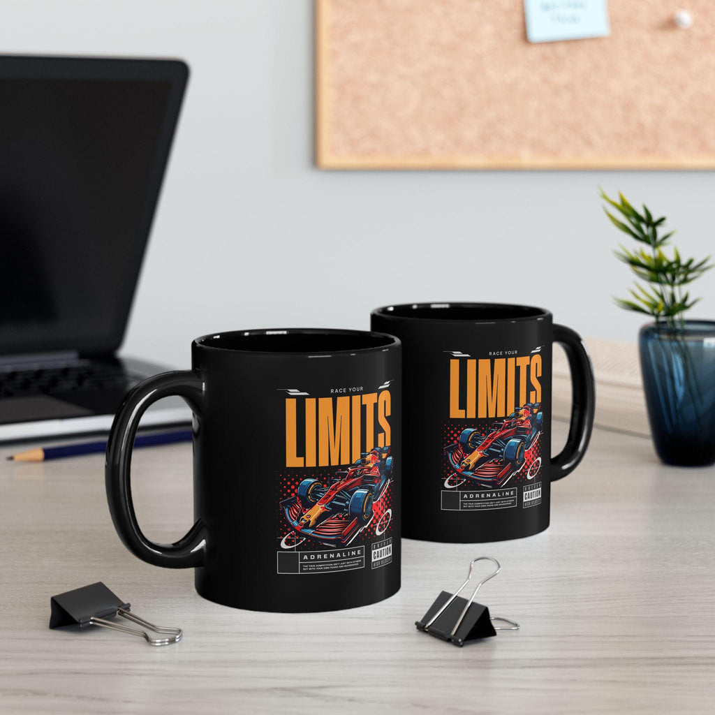 Black Formula 1 Mug F1 Car Race Your Limits Coffee Cup, Racing Enthusiast Gift, Checkered Pattern Speed Inspired Tea Mug, High-Speed