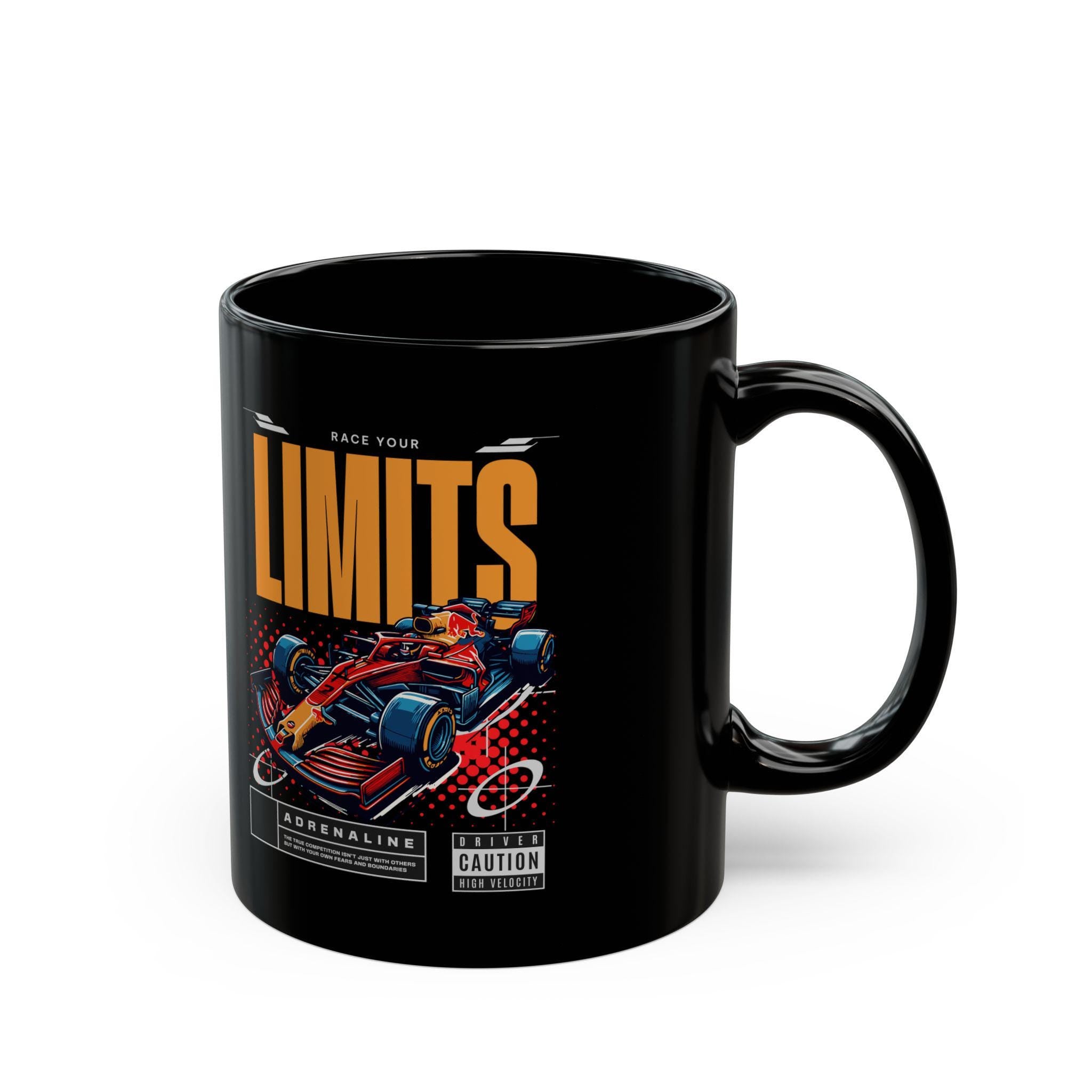 Black Formula 1 Mug F1 Car Race Your Limits Coffee Cup, Racing Enthusiast Gift, Checkered Pattern Speed Inspired Tea Mug, High-Speed