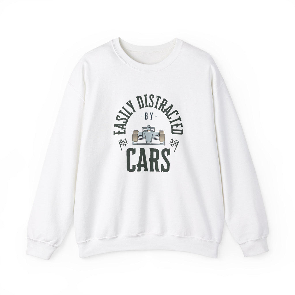 Funny Racing F1 Sweatshirt - Easily Distracted by Cars Crewneck, Formula 1 Gift, Motorsport Lover Race Fan Apparel Sweater