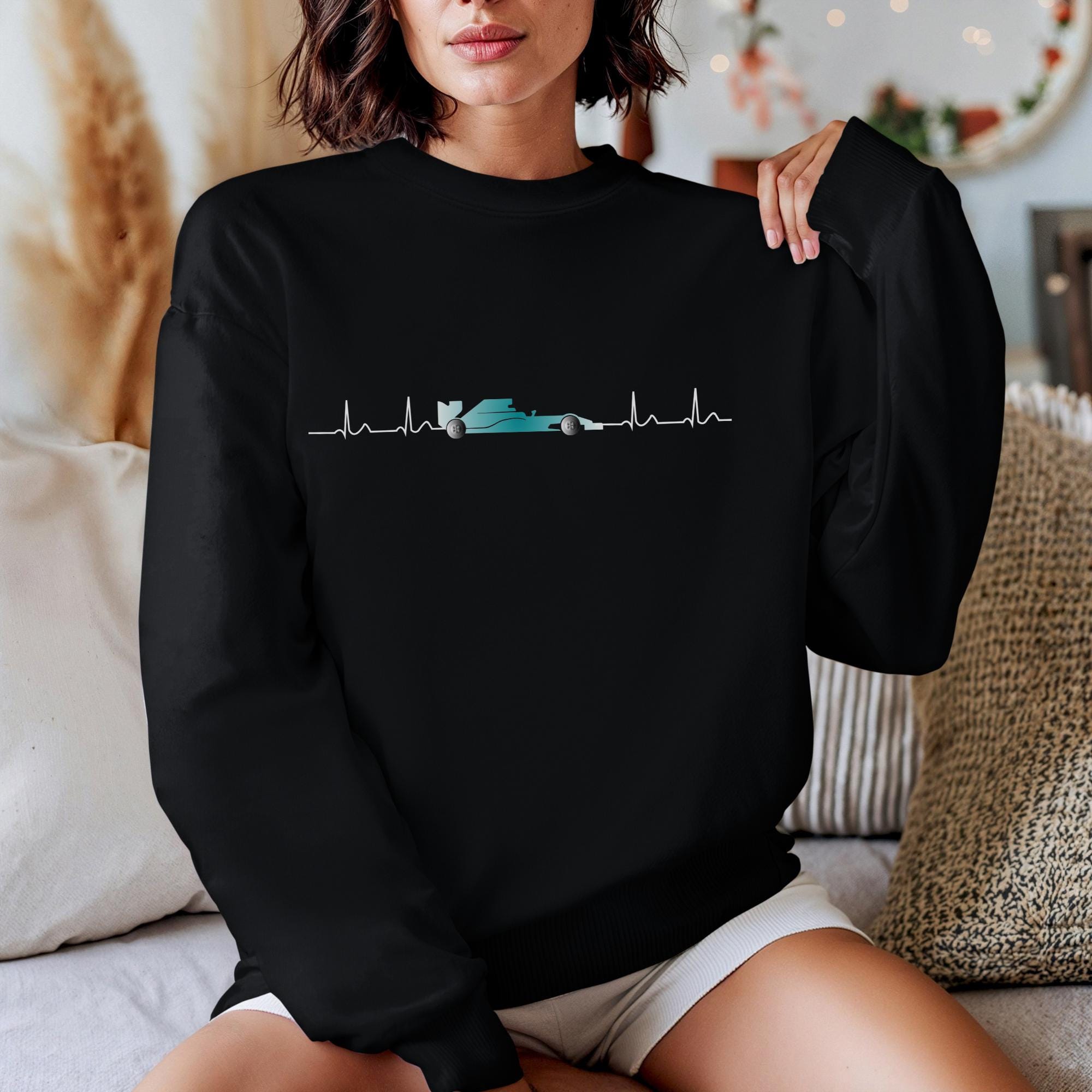 F1 Heartbeat Sweatshirt: Racing Car Pulse Crewneck
