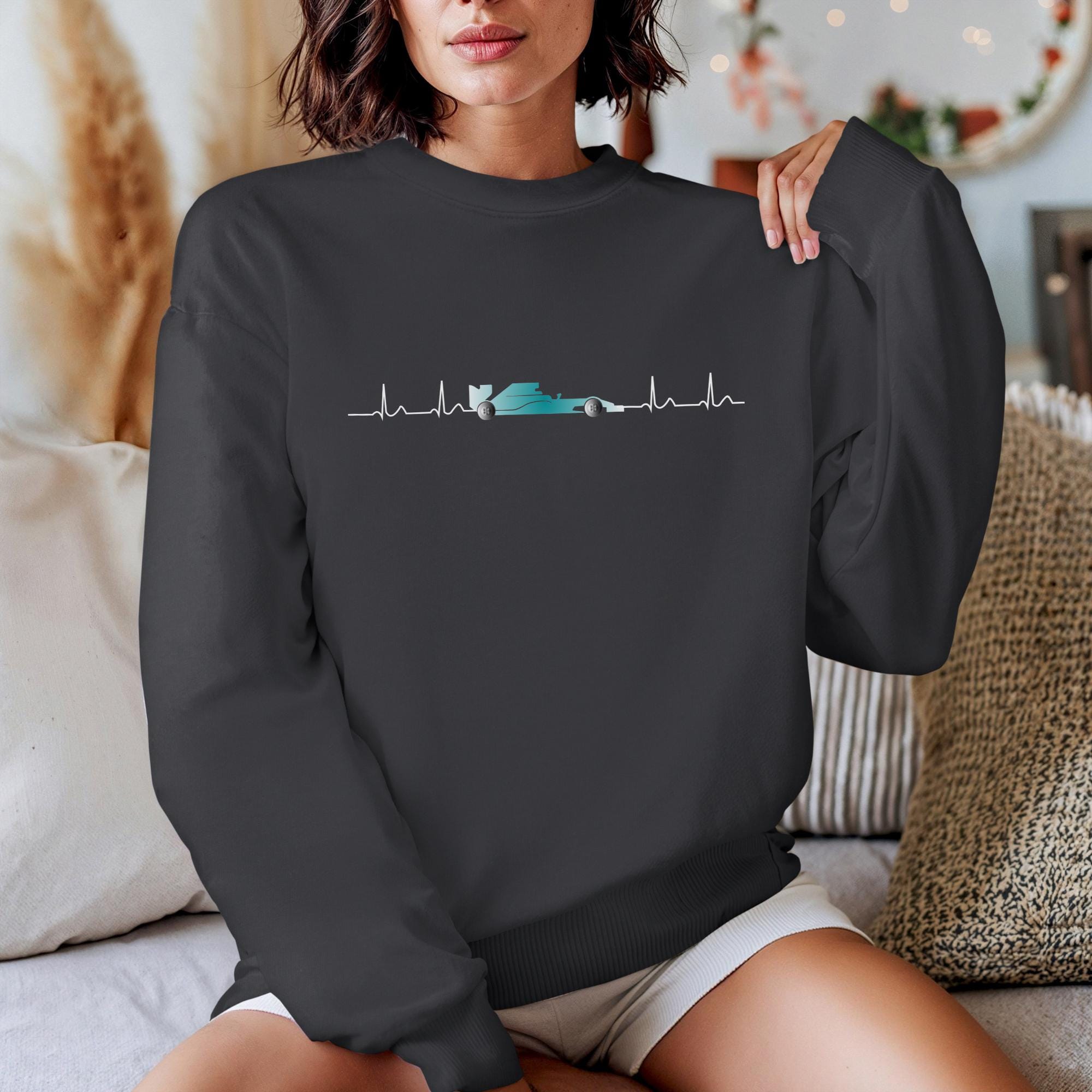F1 Heartbeat Sweatshirt: Racing Car Pulse Crewneck
