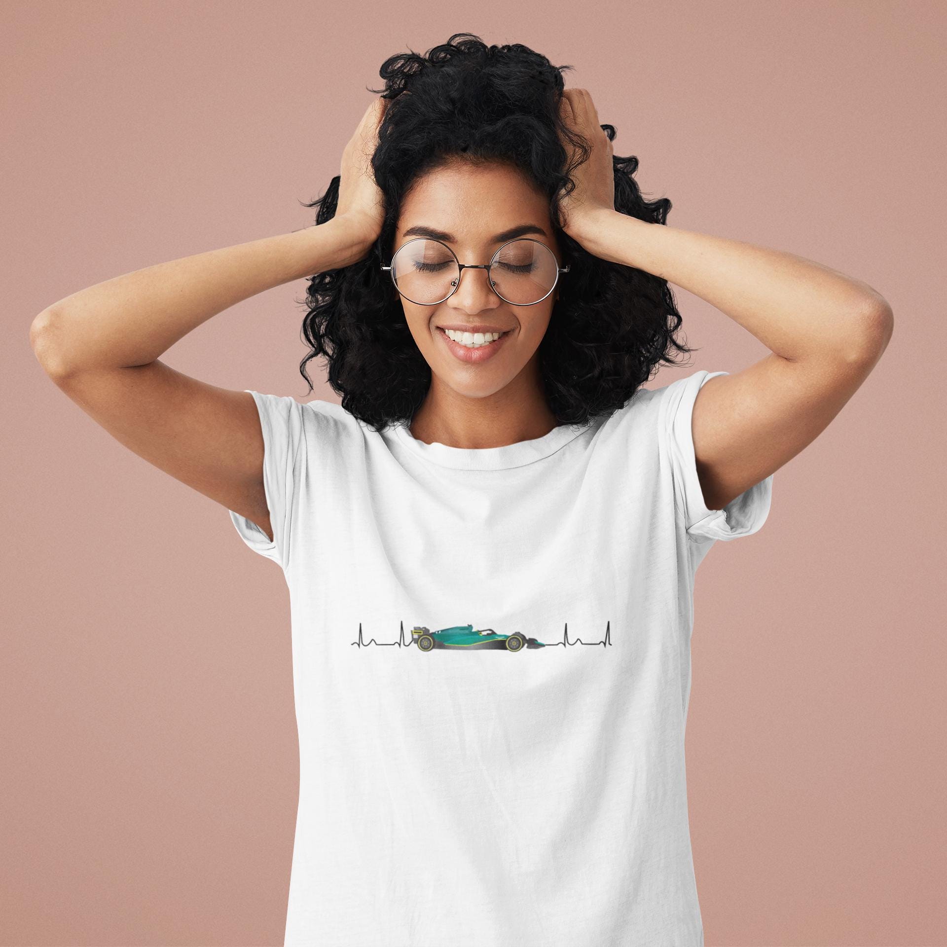 F1 Car Heartbeat Unisex Tee, Racing T-Shirt, Motorsport Gift, Green and Black Shirt, Race Car Lover Top