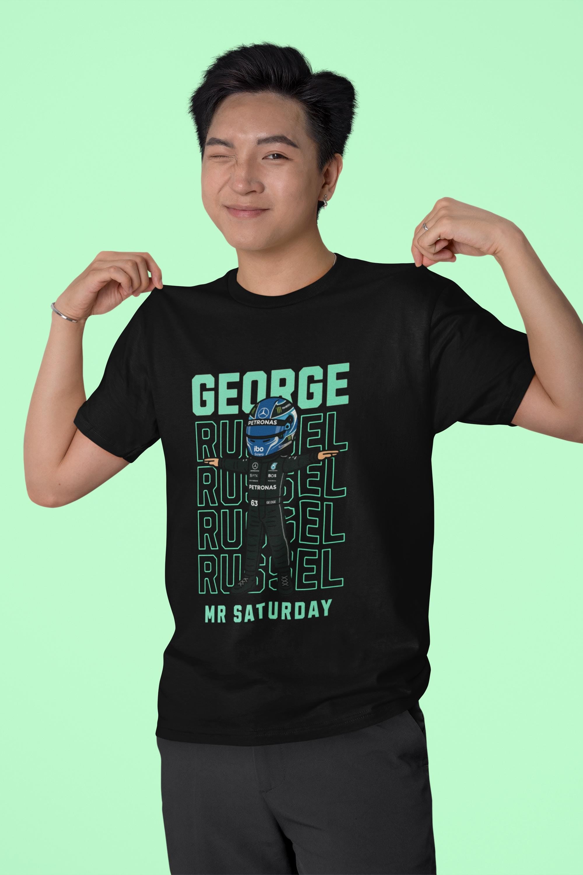 George Russell Mr Saturday T-Shirt | Cartoon F1 Tee | Formula 1 Gift for Racing Fans | Mercedes Driver Funny Shirt | Motorsport Merch