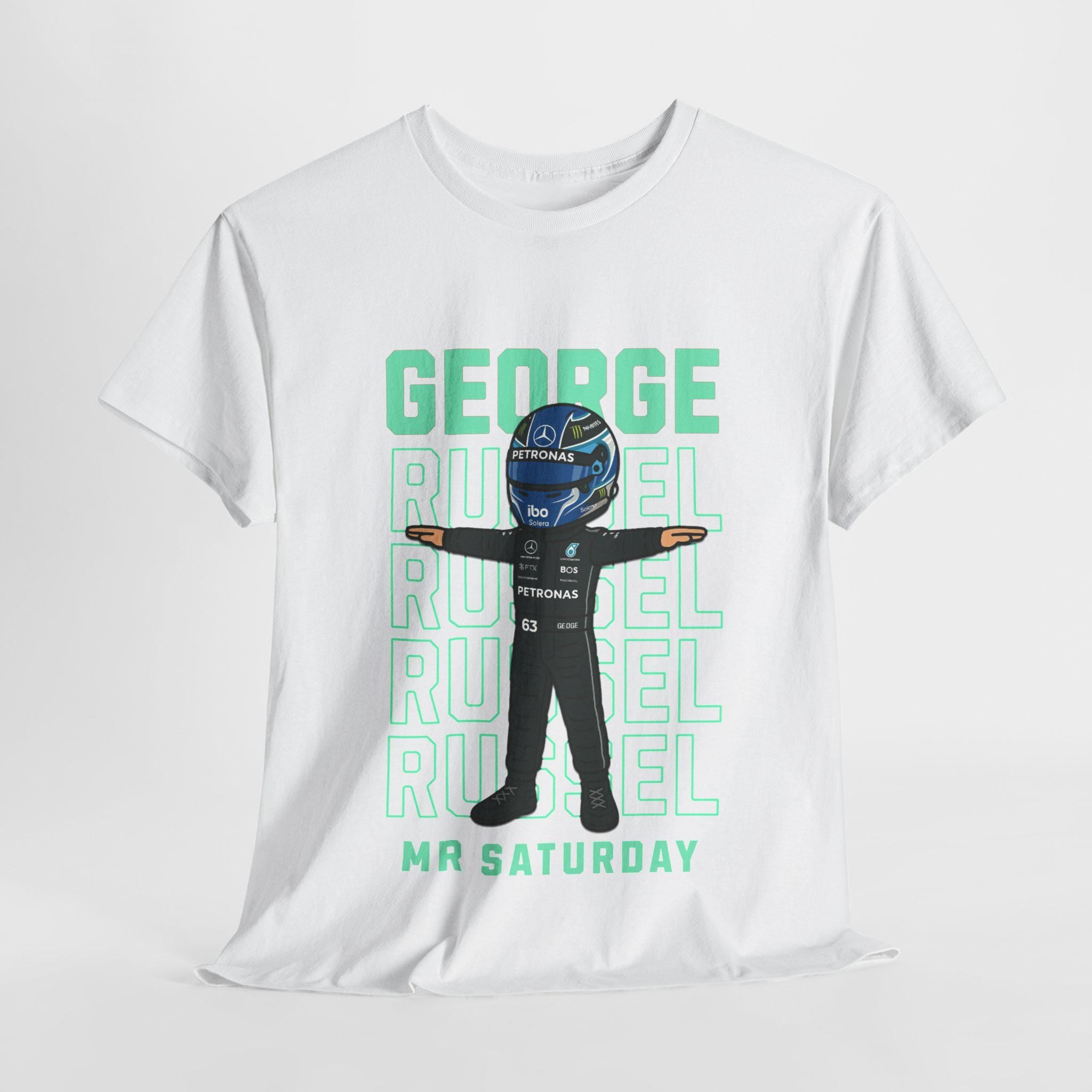 George Russell Mr Saturday T-Shirt | Cartoon F1 Tee | Formula 1 Gift for Racing Fans | Mercedes Driver Funny Shirt | Motorsport Merch