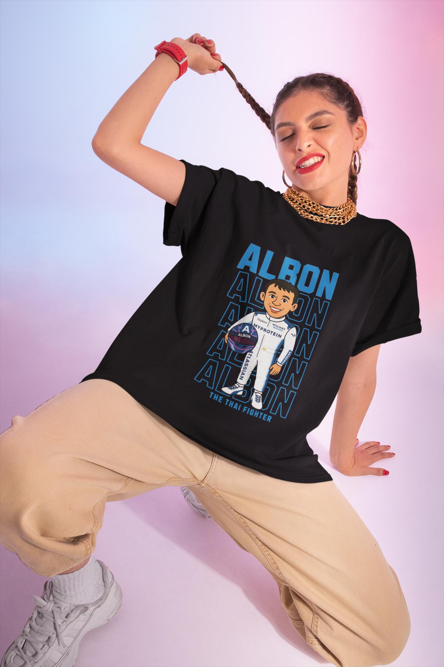 Alex Albon F1 T-Shirt –The Thai Fighter Unisex Cartoon Tee | Formula 1 100% Cotton Shirt S-XXL