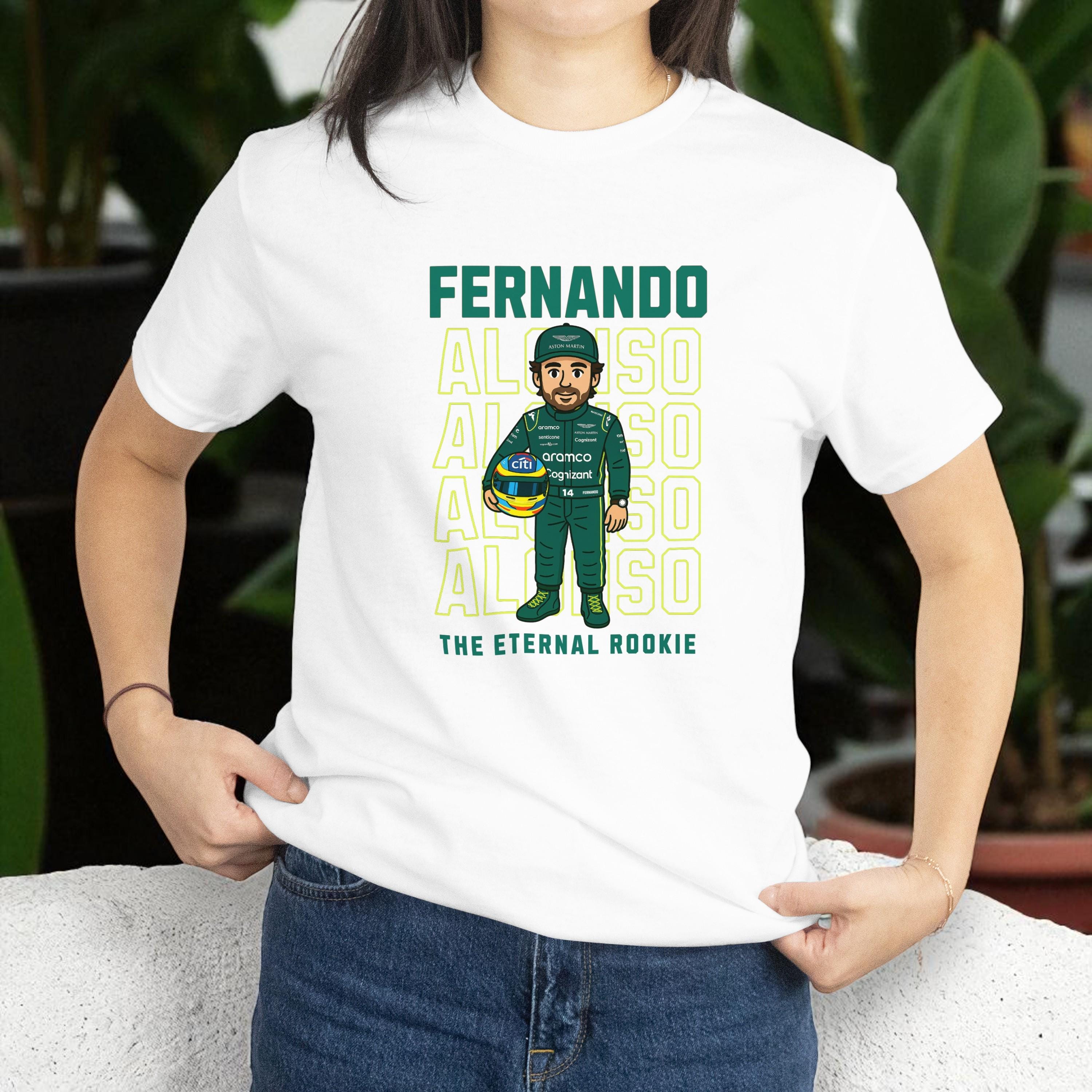 Fernando Alonso “Eternal Rookie” T-Shirt – Funny F1 Graphic Tee – Aston Martin Inspired Racing Shirt – Formula 1 Fan Gift for Men or Women