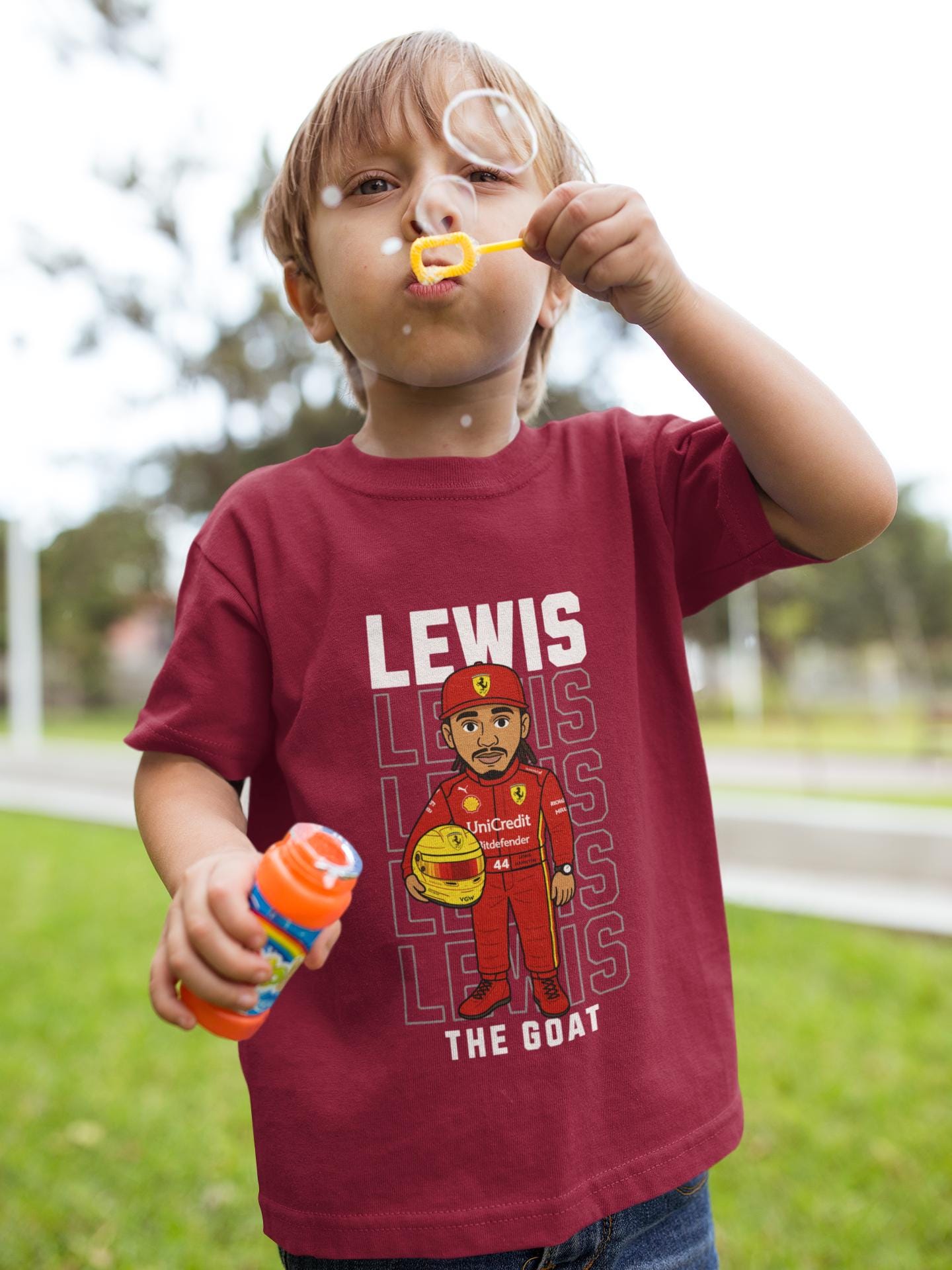 Lewis Hamilton Kids T-Shirt: The GOAT, Ferrari F1 Racing, Sustainable Cotton