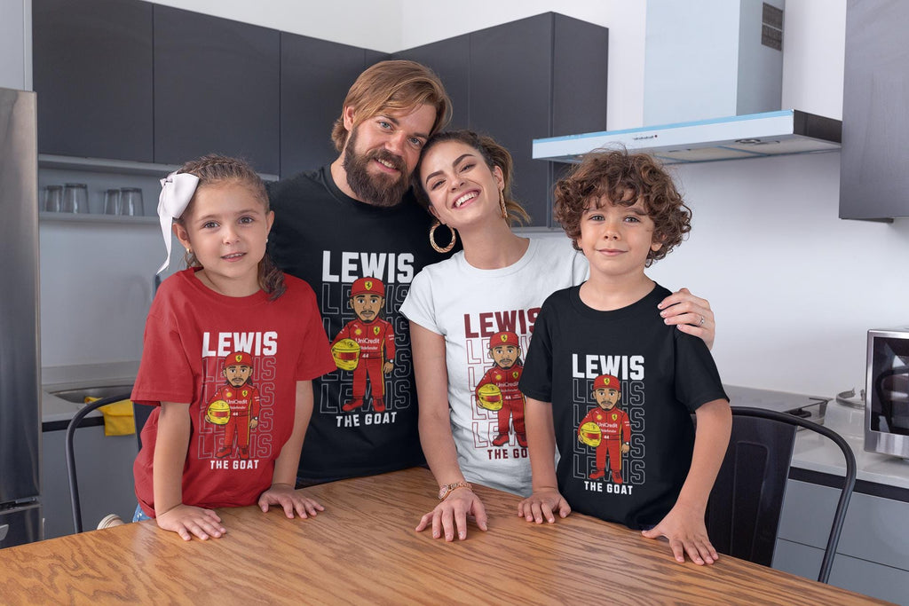 Lewis Hamilton Kids T-Shirt: The GOAT, Ferrari F1 Racing, Sustainable Cotton