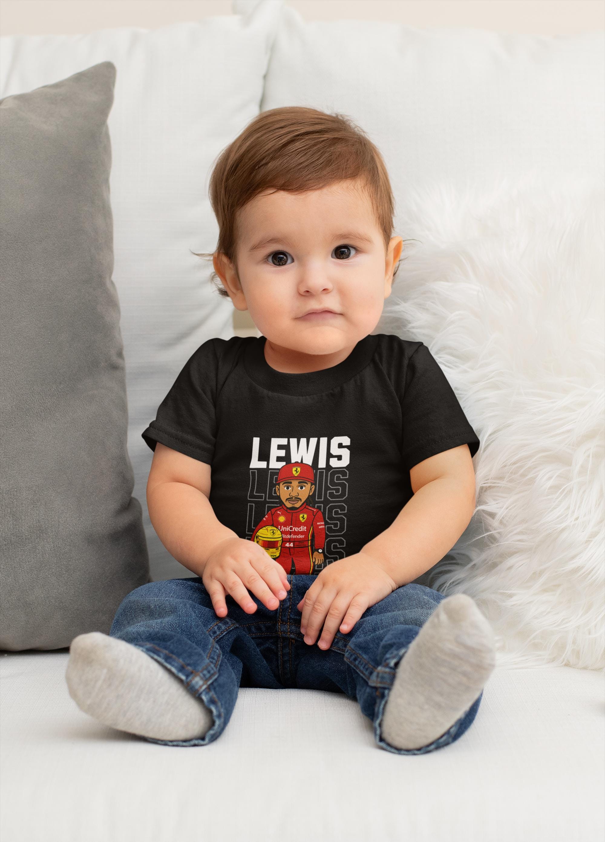 Lewis Hamilton Kids T-Shirt: The GOAT, Ferrari F1 Racing, Sustainable Cotton