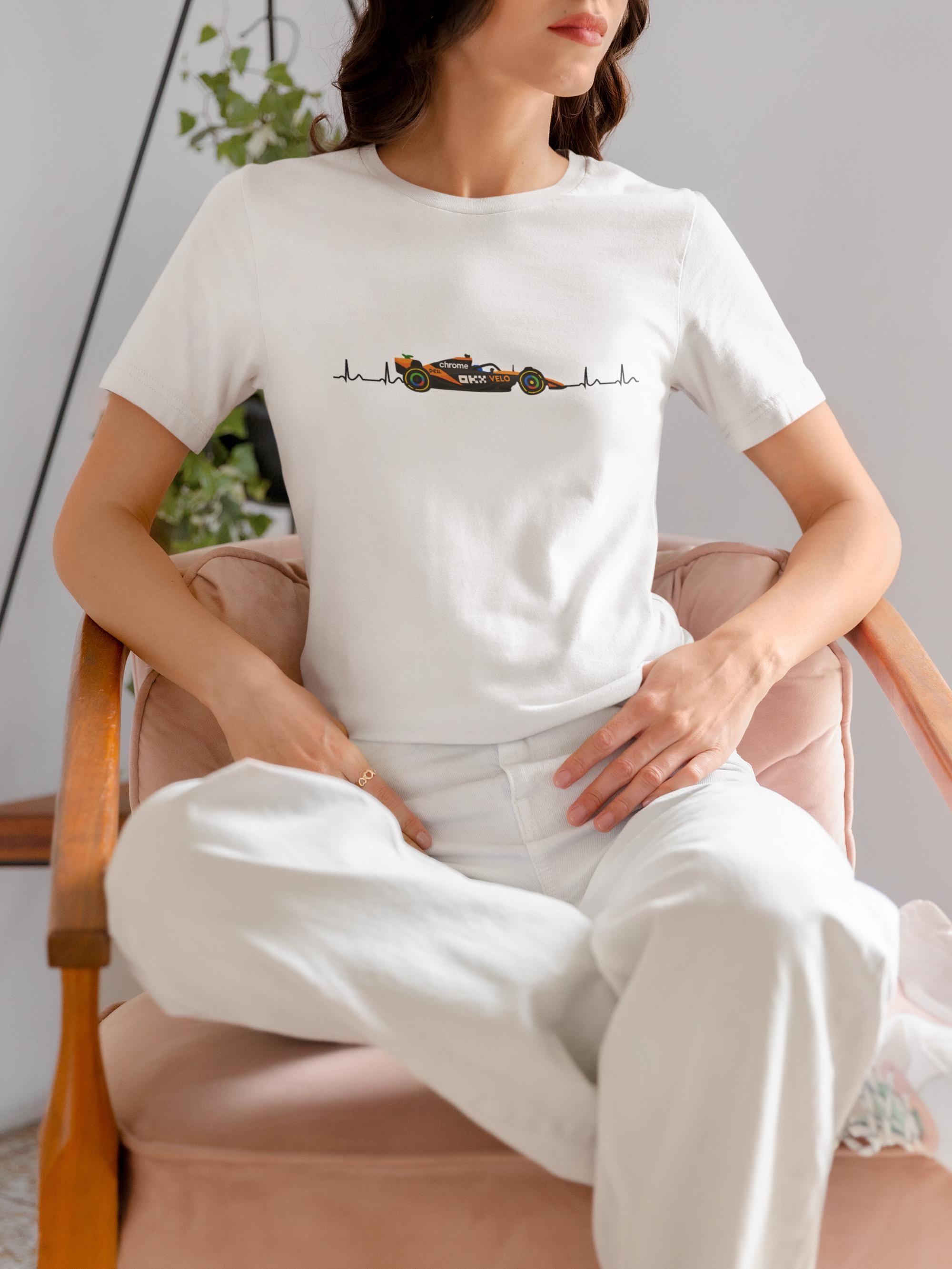 McLaren Heartbeat Racing T-Shirt – F1 Fan Gift, Motorsport Apparel for Race Day, Papaya Car Graphic Tee