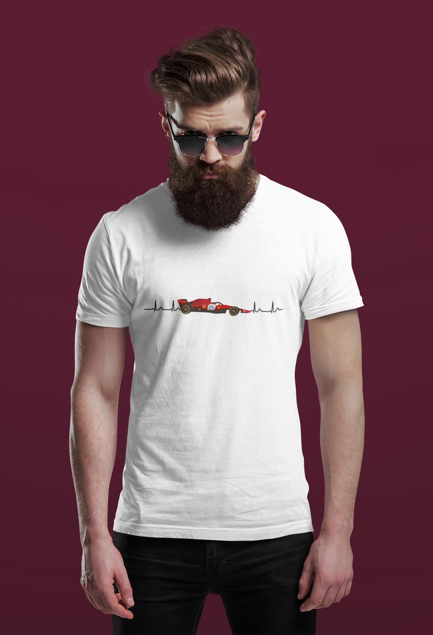 Red F1 Heartbeat T-Shirt: Formula 1 Racing Graphic, 100% Cotton