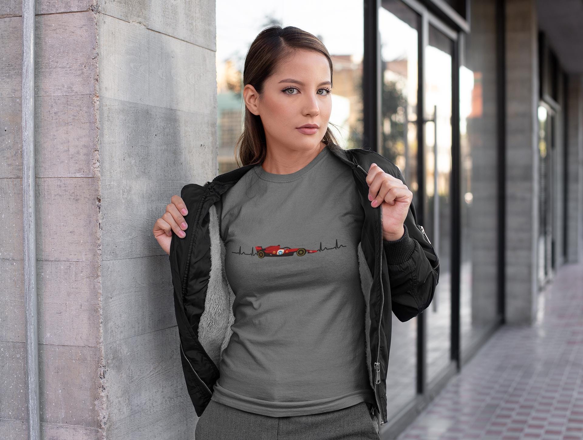 Red F1 Heartbeat T-Shirt: Formula 1 Racing Graphic, 100% Cotton