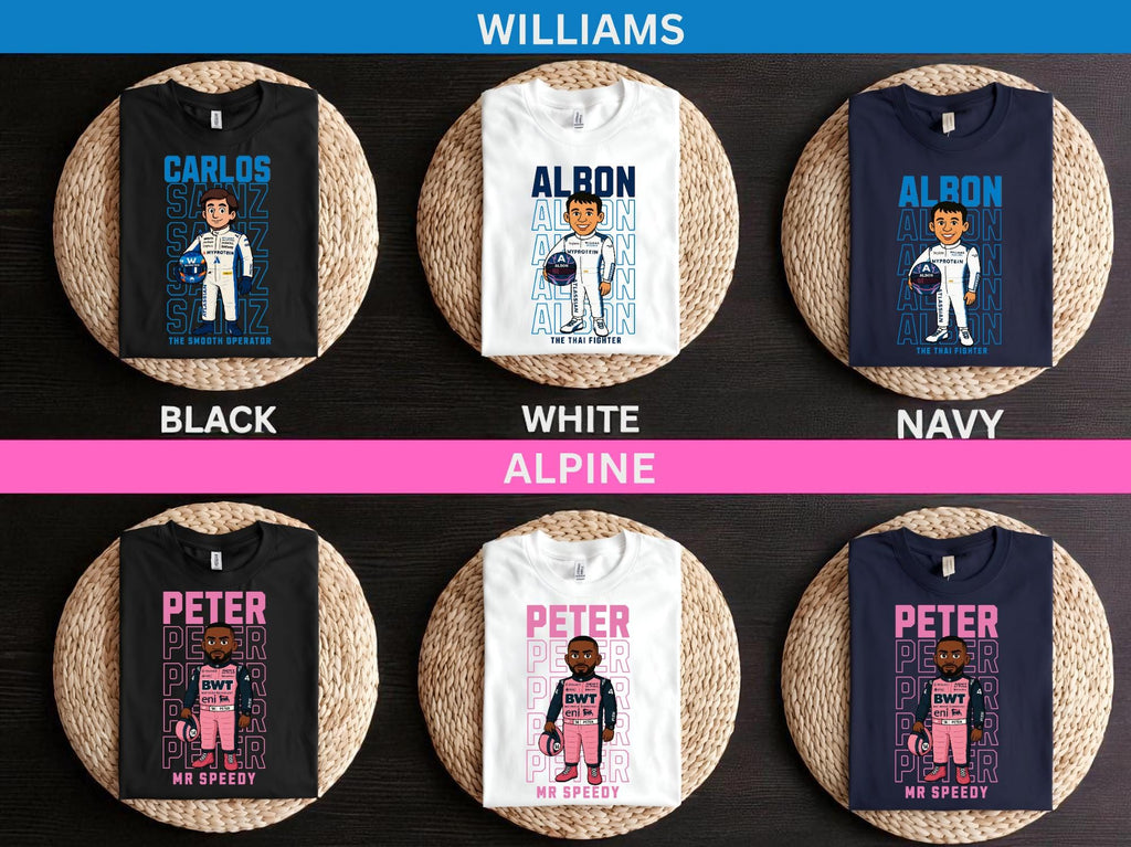 Personalised F1 Cartoon Driver T-Shirt | Turn Into a Formula 1 Driver | Custom Team, Name, Number & Text | Unique Motorsport Gift UK
