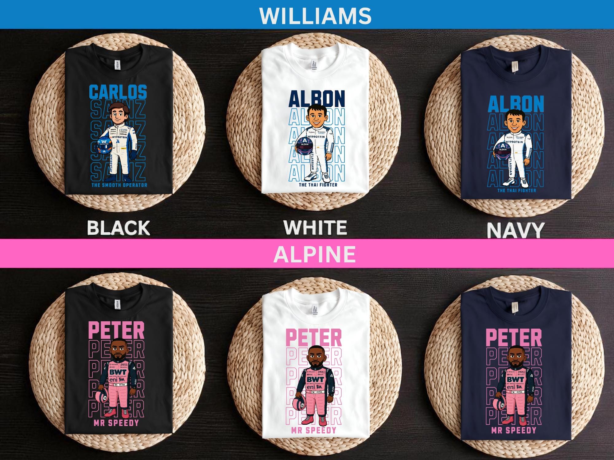 Personalised F1 Cartoon Driver T-Shirt | Turn Into a Formula 1 Driver | Custom Team, Name, Number & Text | Unique Motorsport Gift UK