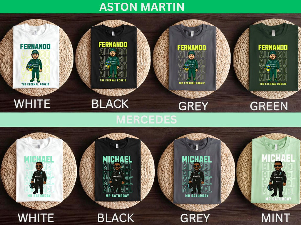 Personalised F1 Cartoon Driver T-Shirt | Turn Into a Formula 1 Driver | Custom Team, Name, Number & Text | Unique Motorsport Gift UK