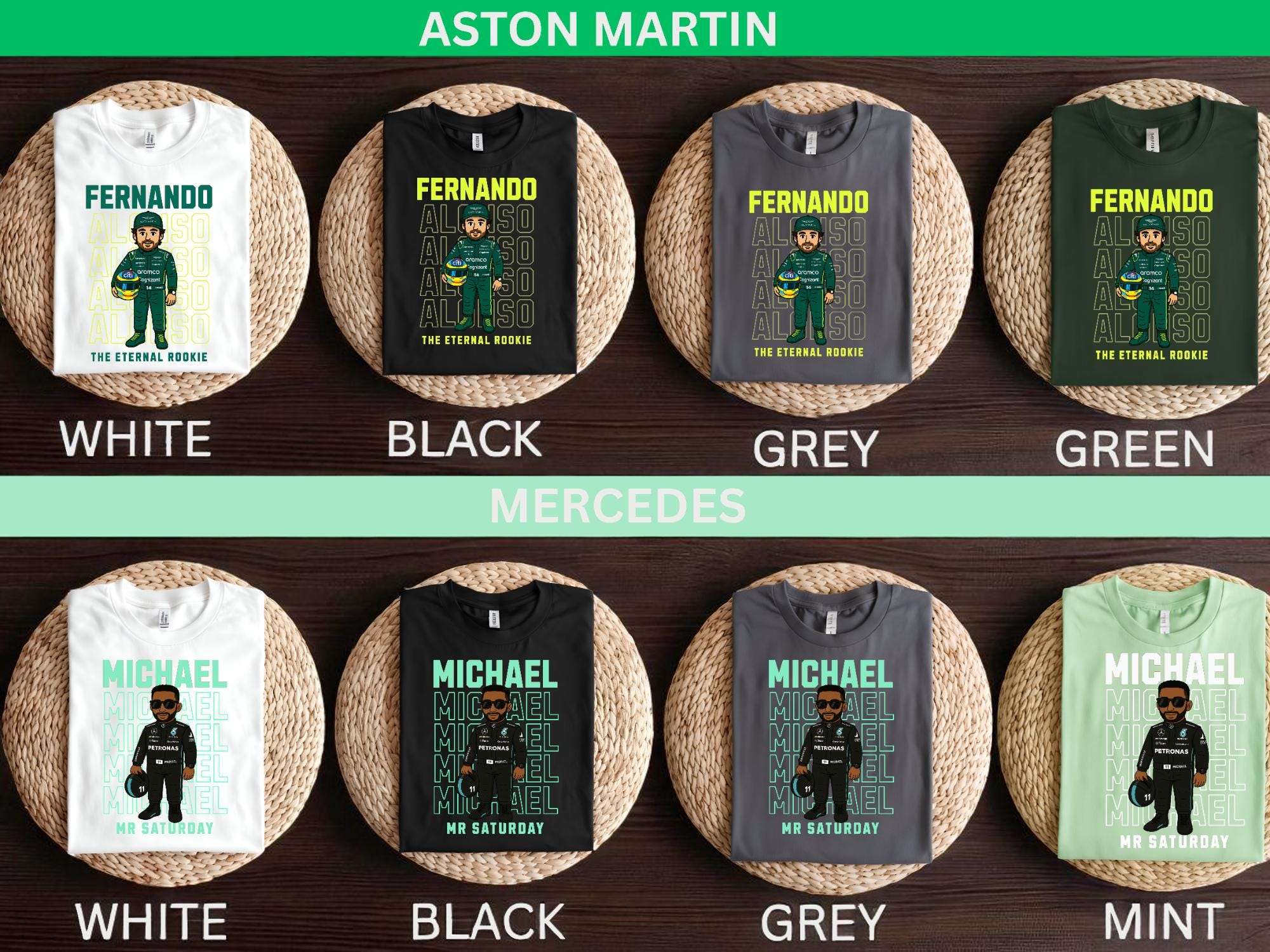 Personalised F1 Cartoon Driver T-Shirt | Turn Into a Formula 1 Driver | Custom Team, Name, Number & Text | Unique Motorsport Gift UK