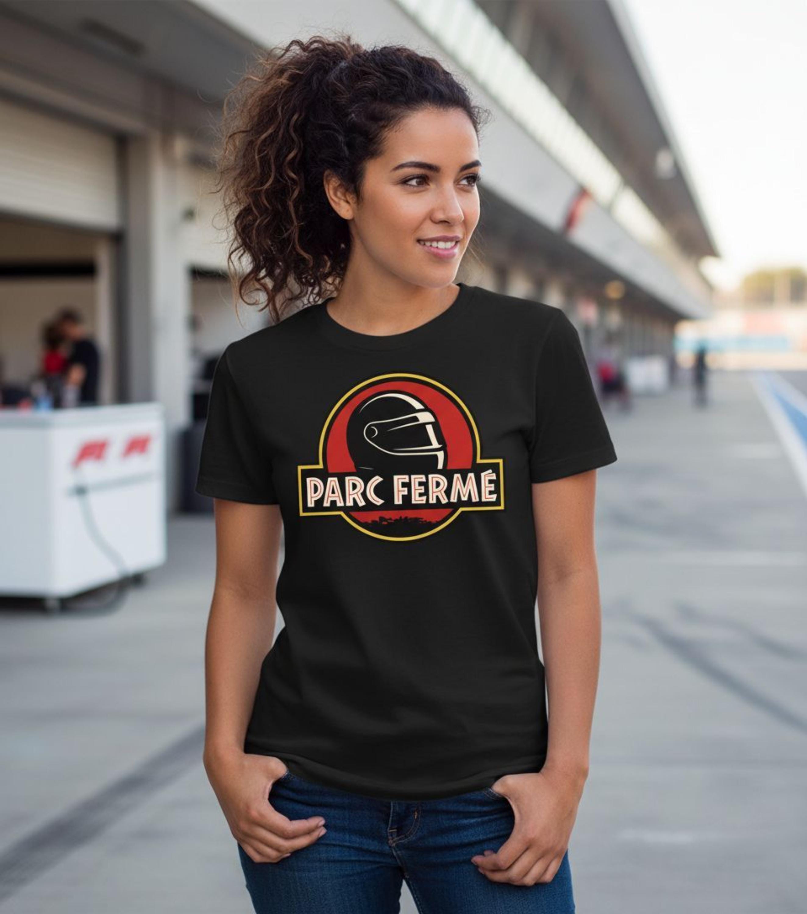 Parc Fermé Jurassic Park F1 T-Shirt | Funny Formula 1 Tee for Racing Fans | Motorsport Parody Shirt | Unisex Racing Gift for F1 Lovers