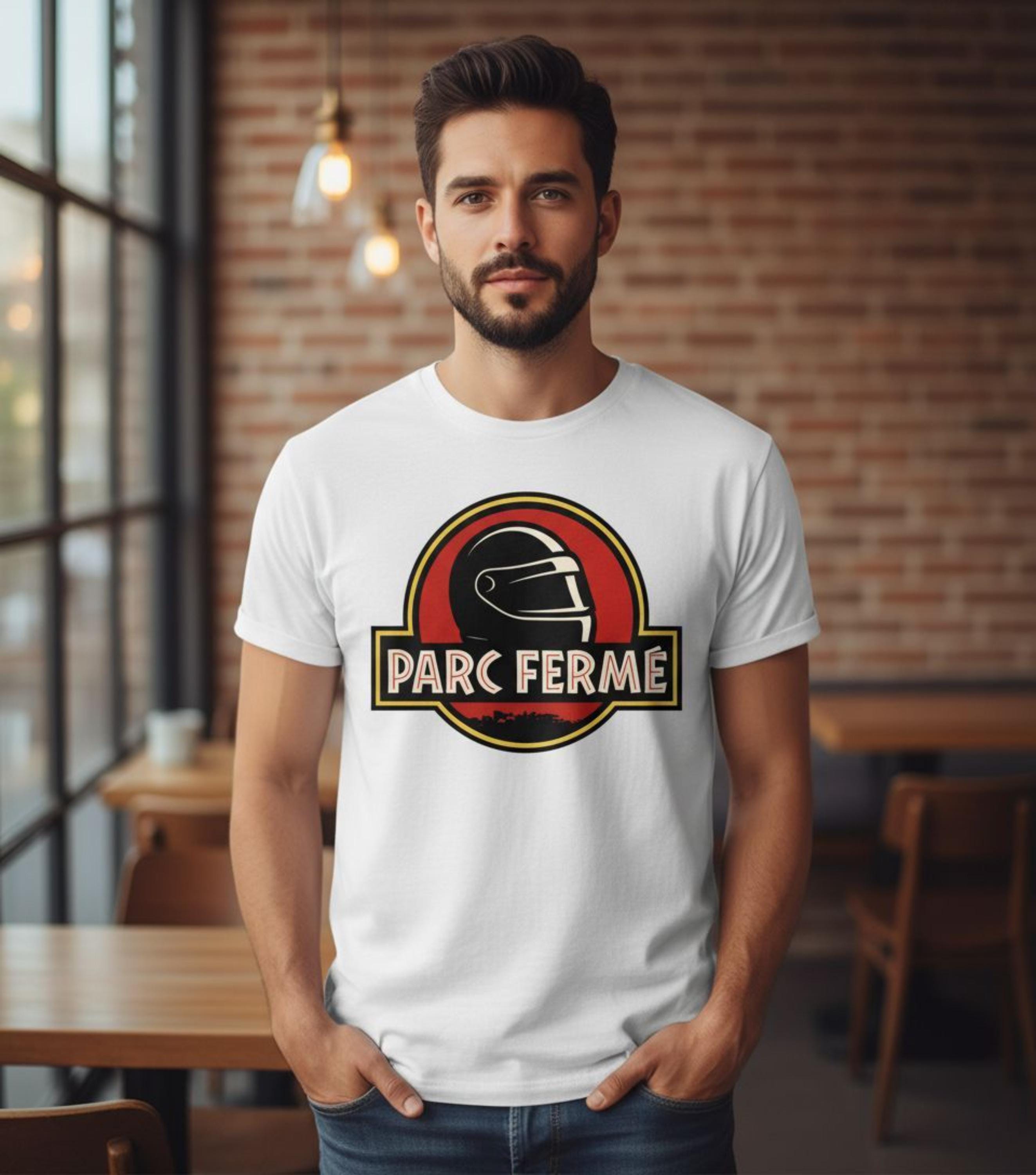 Parc Fermé Jurassic Park F1 T-Shirt | Funny Formula 1 Tee for Racing Fans | Motorsport Parody Shirt | Unisex Racing Gift for F1 Lovers