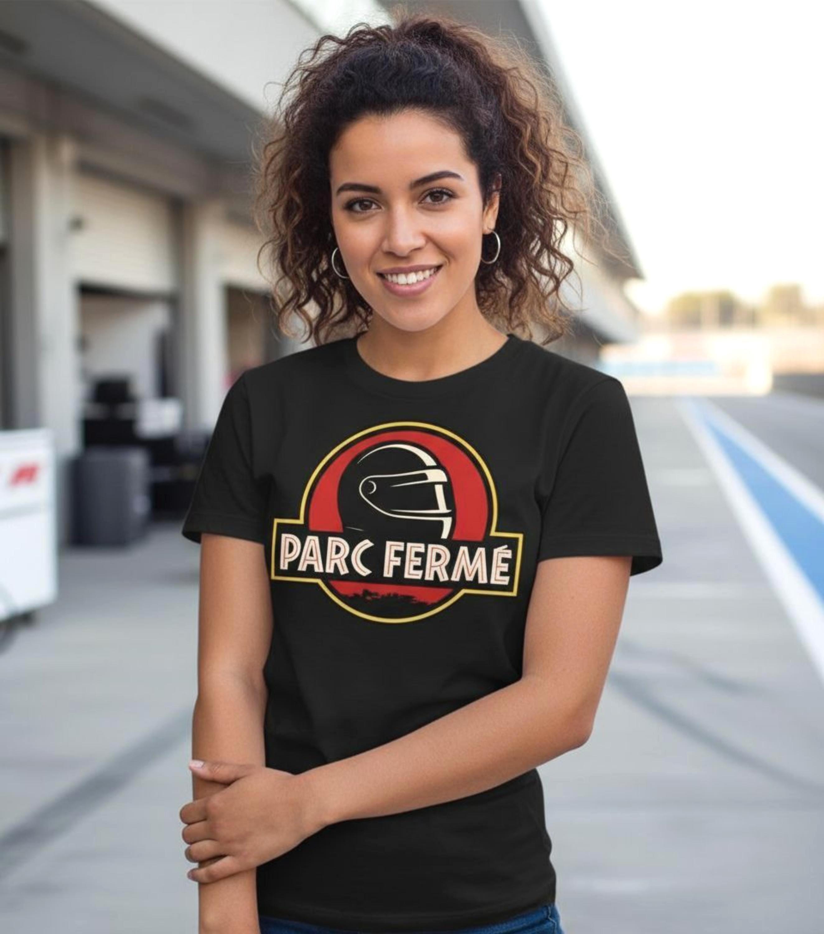 Parc Fermé Jurassic Park F1 T-Shirt | Funny Formula 1 Tee for Racing Fans | Motorsport Parody Shirt | Unisex Racing Gift for F1 Lovers