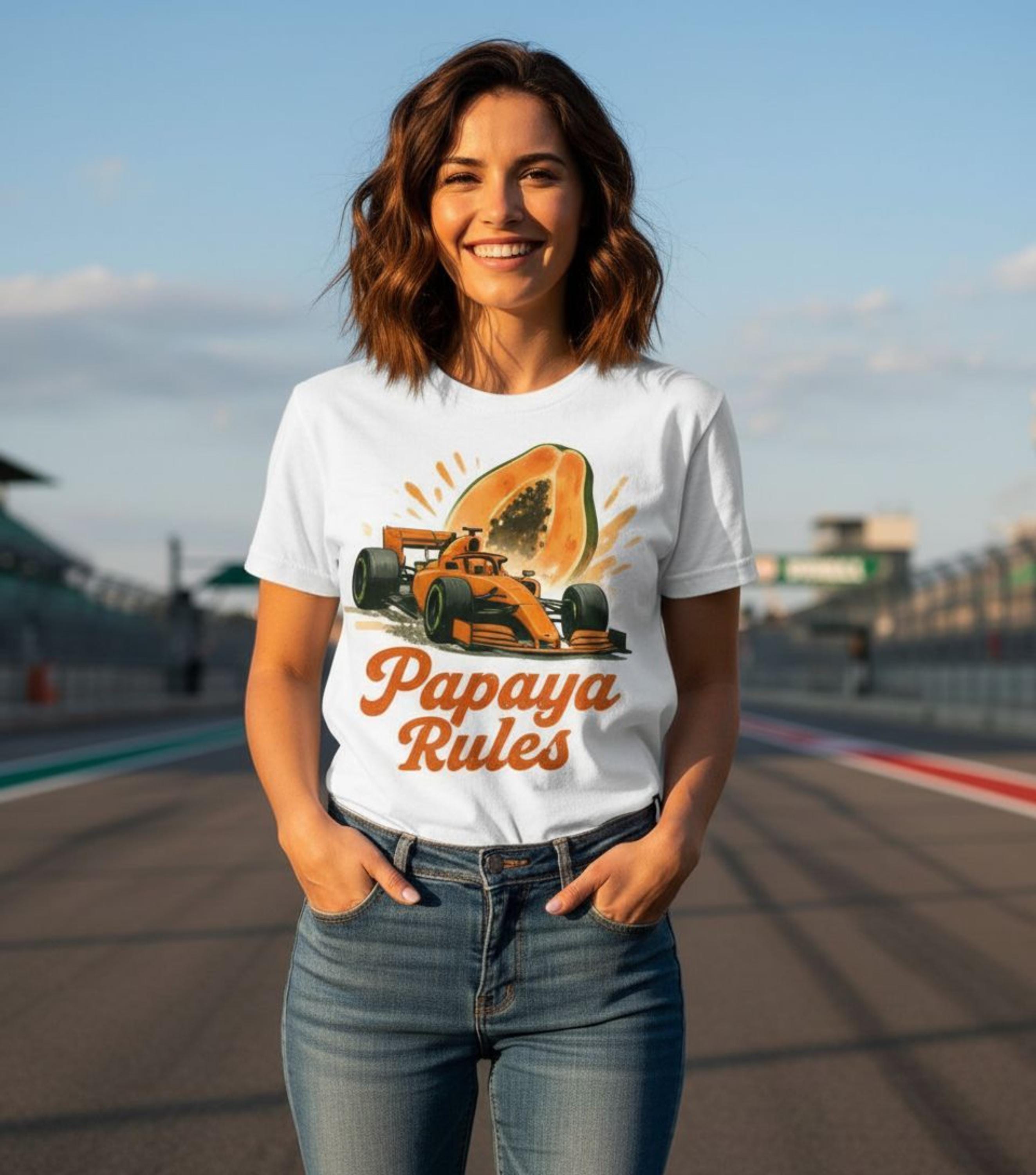 Papaya Rules F1 Inspired Graphic Tee | Retro Racing Unisex Shirt | Funny Papaya Car Fan Gift | Motorsport Streetwear Top