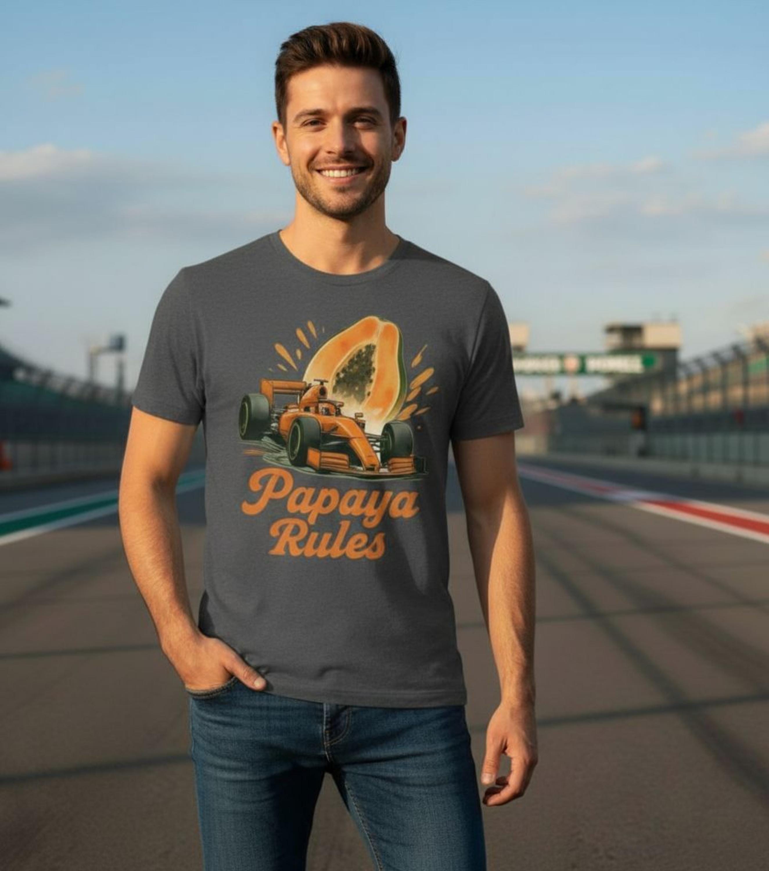 Papaya Rules F1 Inspired Graphic Tee | Retro Racing Unisex Shirt | Funny Papaya Car Fan Gift | Motorsport Streetwear Top