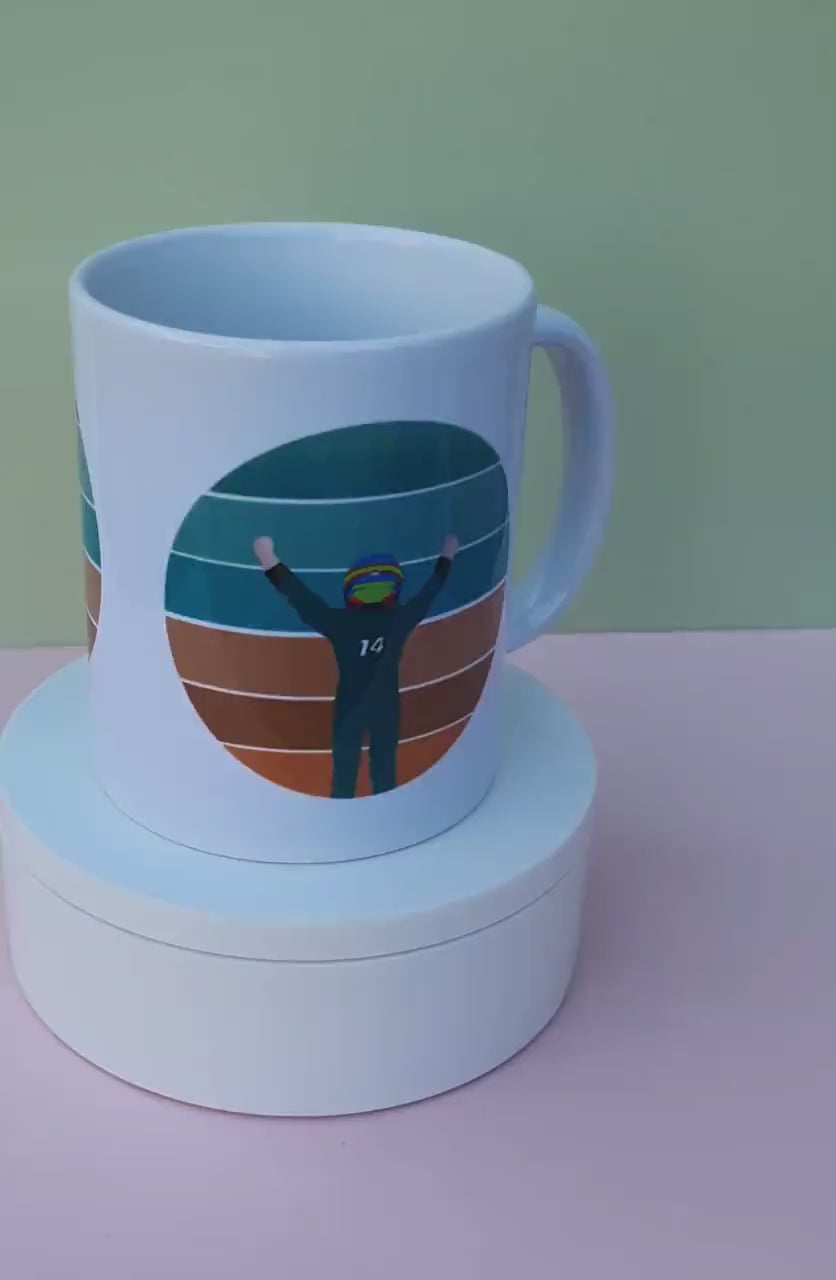 11oz White Vintage Fernando Alonso Ceramic Mug - F1 Driver Design - Perfect Gift for Motorsport and Racing Fans - Handmade Minimalist Style.