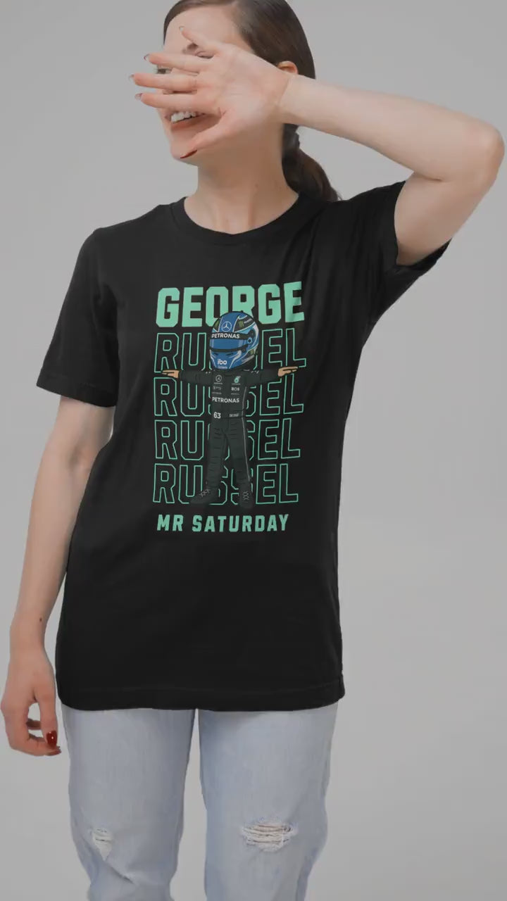 George Russell Mr Saturday T-Shirt | Cartoon F1 Tee | Formula 1 Gift for Racing Fans | Mercedes Driver Funny Shirt | Motorsport Merch